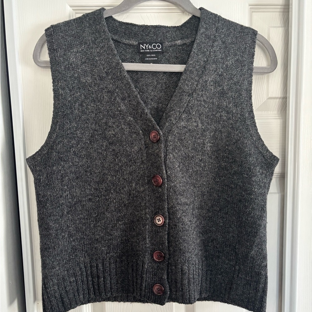 New York & Company Charcoal V-Neck Sweater Vest